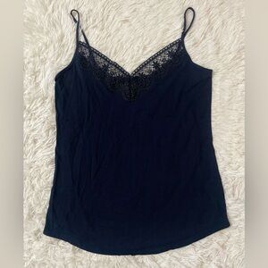 LOFT Y2K Fairy Whimsigoth Preppy Nautical Lace Trim Cami Tank Top Navy Blue M